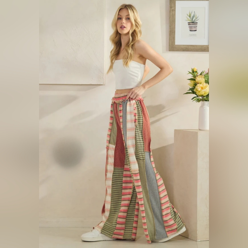 #662 OLI & HALI WASHED MULTI COLOR ELASTIC WAIST WIDE LEG PANTS - Picture 2 of 6